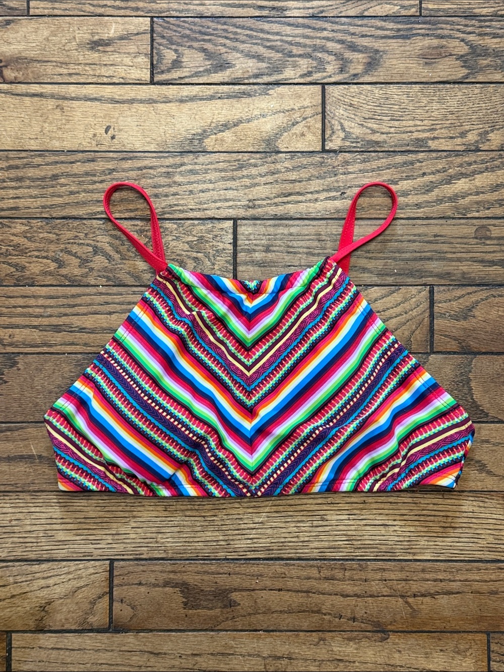 Vintage Mossimo Multicolor Chevron Stripe High-Neck Swim Top LIKE NEW SMALL